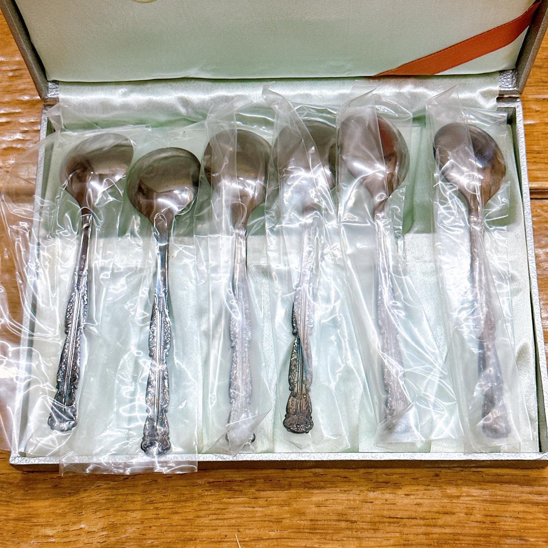 箱　ビニール付き　芝翫香　スプーン　SMsilver刻印　6本セット　希少