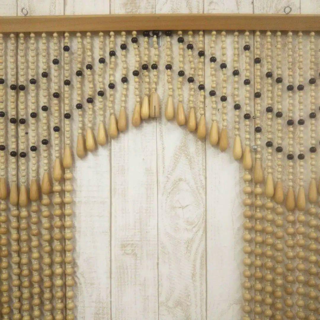 木珠のれん 昭和レトロ 木製 85cm ｘ120cm ベージュ ナチュラルウッド