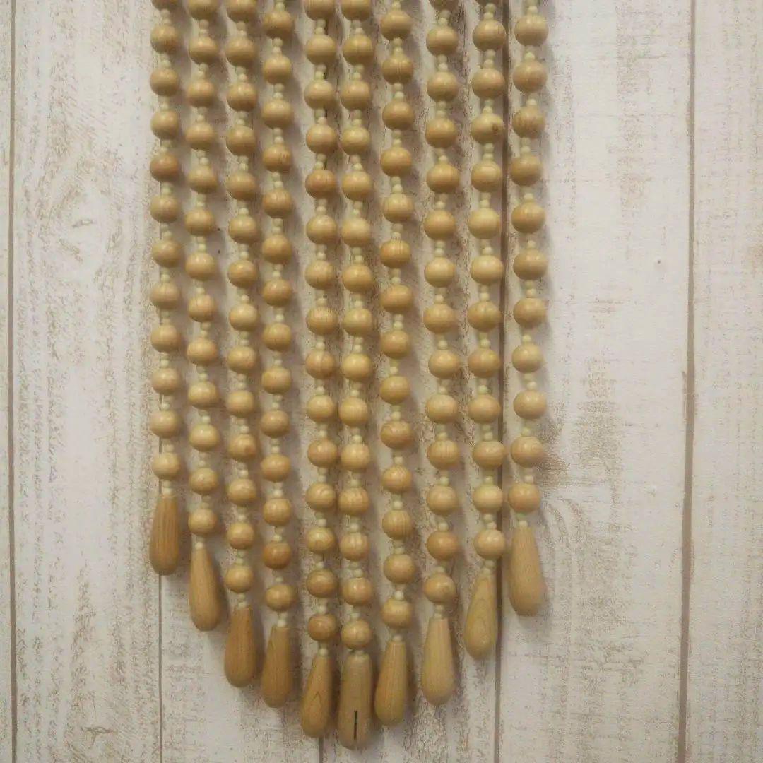 木珠のれん 昭和レトロ 木製 85cm ｘ120cm ベージュ ナチュラルウッド