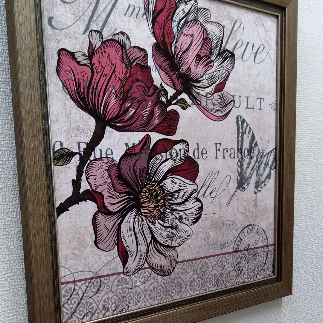 ポスター　立て　特寸法　花と蝶々　額装仕上げ品