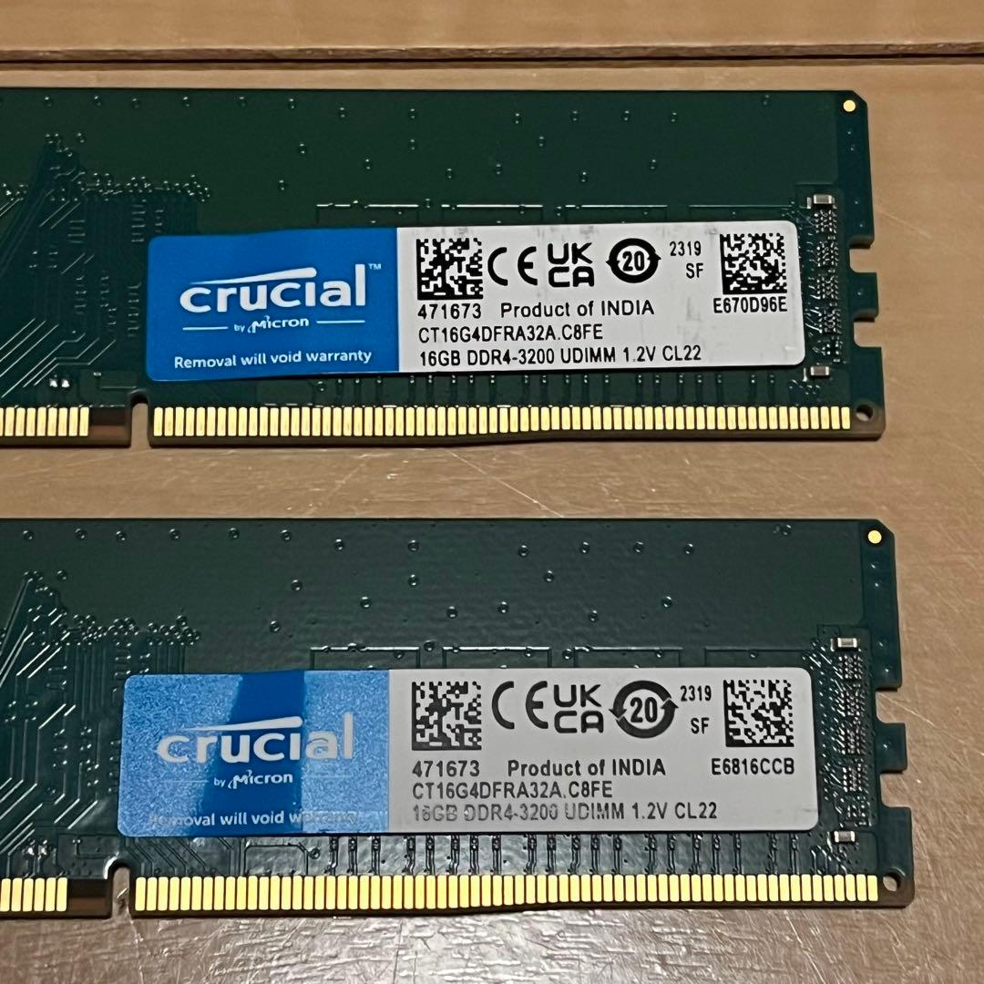 Crucial 16GB×2 DDR4-3200 UDIMMメモリ 合計32GB