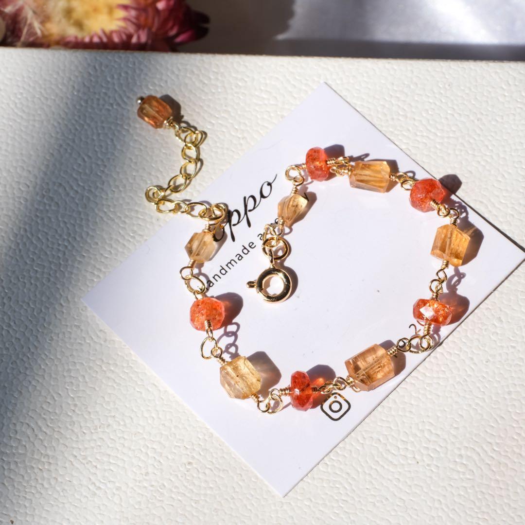 14kgfインペリアルトパーズ・サンストーンブレスレット