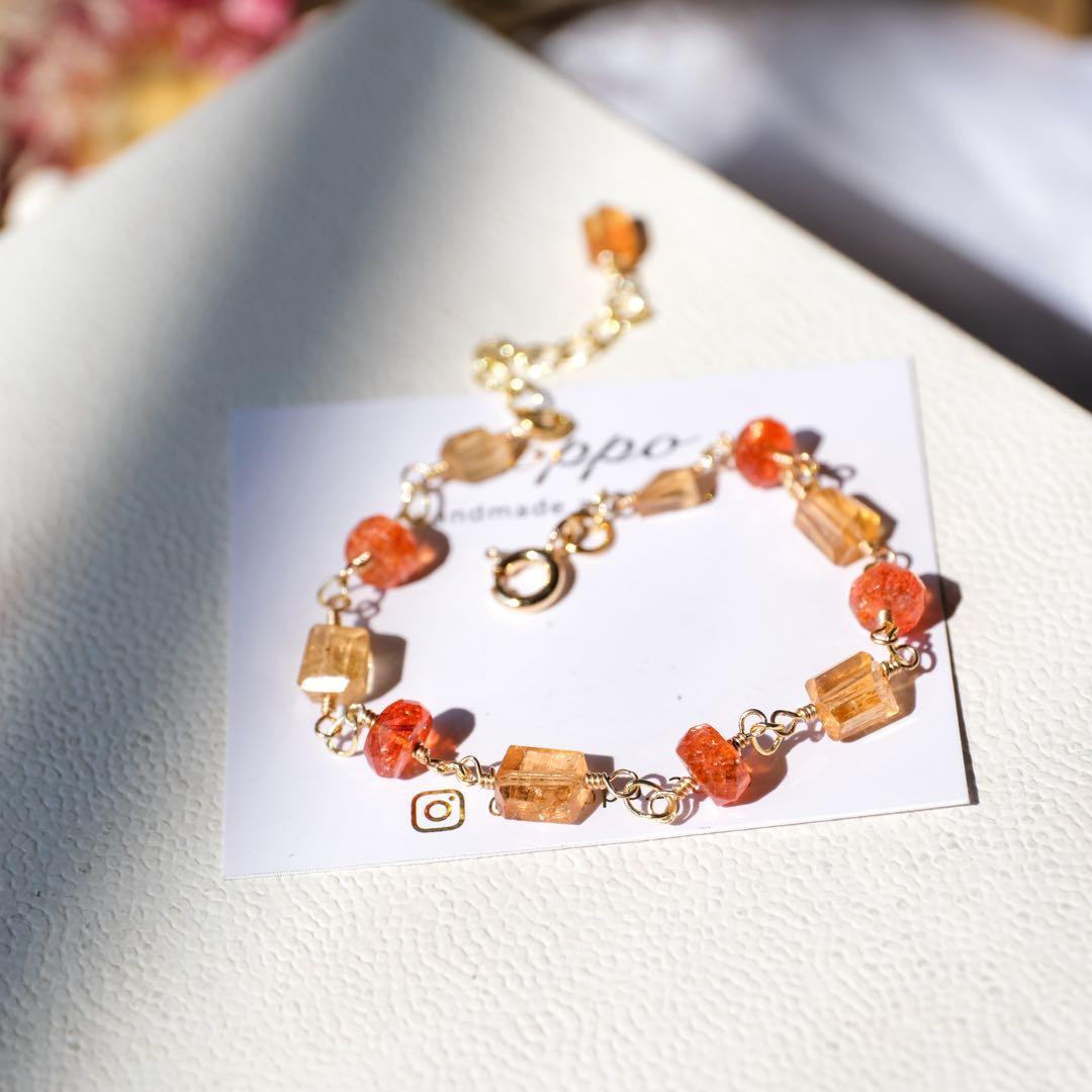 14kgfインペリアルトパーズ・サンストーンブレスレット