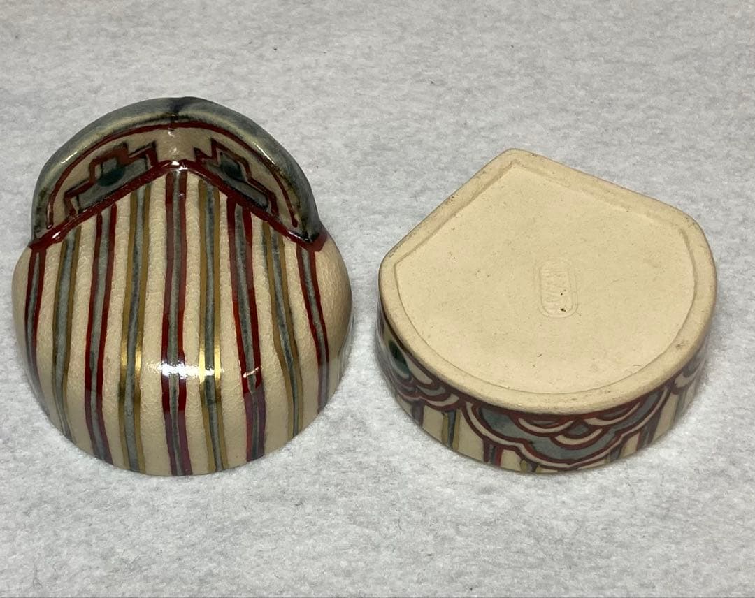 B319h 「絵安南冠○ 香合」清閑寺窯造　共箱　杉田祥平　京都　香道具茶道具