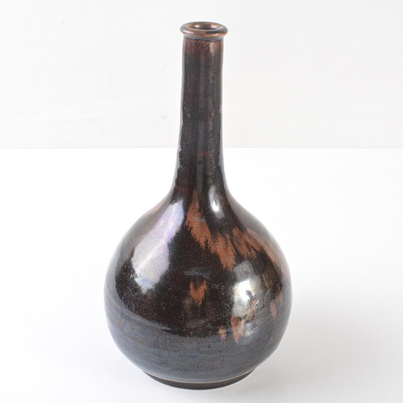 瀬戸焼　古瀬戸　黒釉　徳利　鶴首瓶　時代箱　伝来品　C　R6512