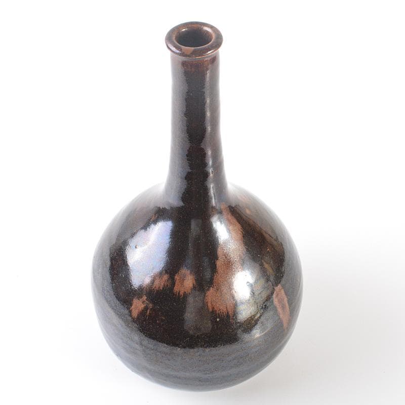 瀬戸焼　古瀬戸　黒釉　徳利　鶴首瓶　時代箱　伝来品　C　R6512