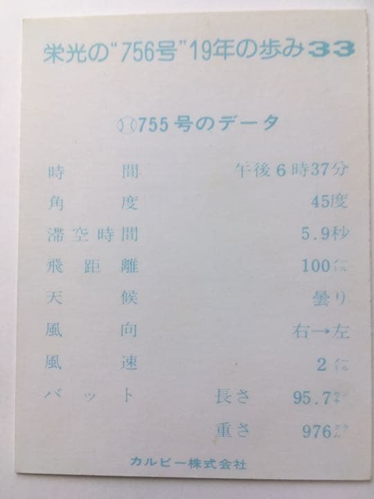 プロ野球カード 世界タイ755号