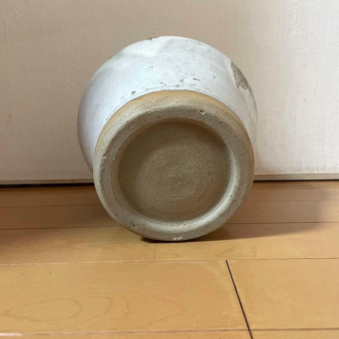 【美品】花瓶　花器　牛ノ戸焼風　水色系　和風　丸型　陶器