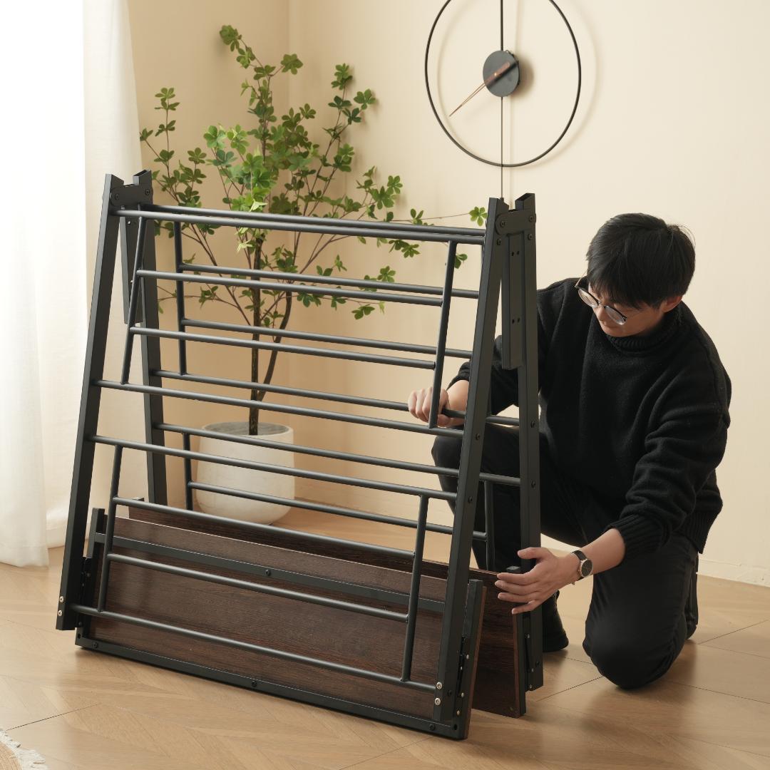 37%OFF!パイプベッドフレーム　折り畳み　引き出し付き　シングル　BROWN