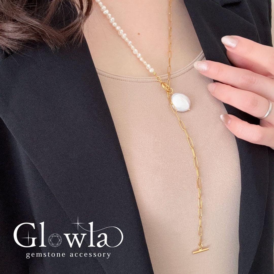 高品質パールとバロックパールのマンテルロングネックレスサージカルステンレス