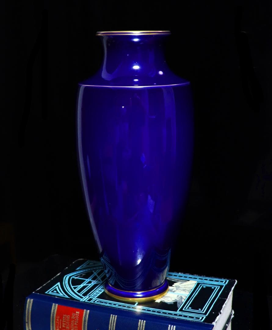 オールド・セーブル 最高級稀少 1920年製 大型 29.2cm 藍地金彩壺花瓶