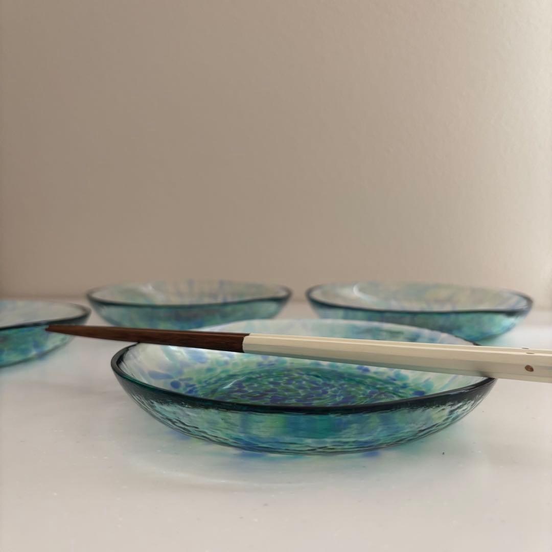 津軽びいどろ　ガラス皿　北洋硝子　青森伝統工芸　多様鉢　浅鉢　取皿　中皿