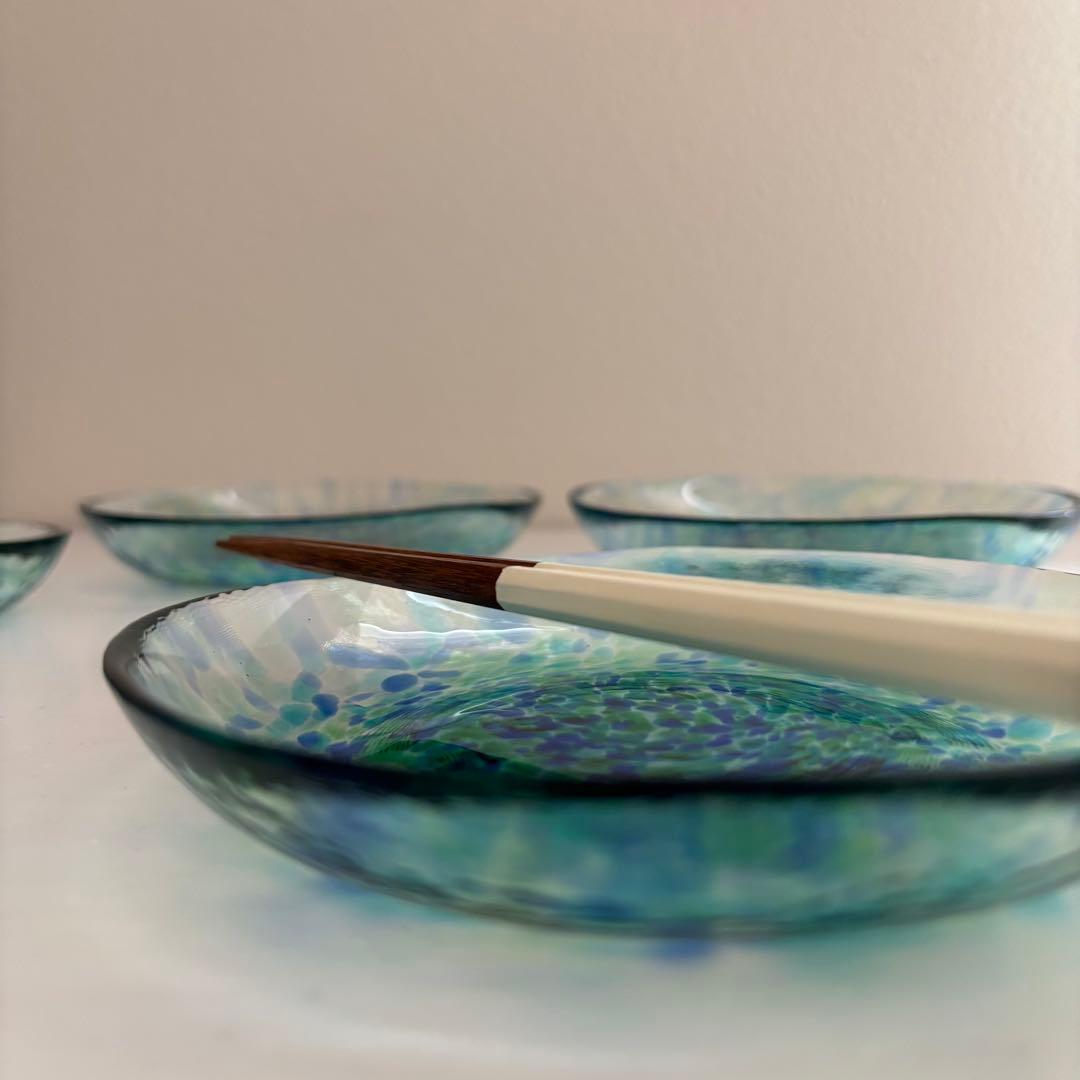 津軽びいどろ　ガラス皿　北洋硝子　青森伝統工芸　多様鉢　浅鉢　取皿　中皿