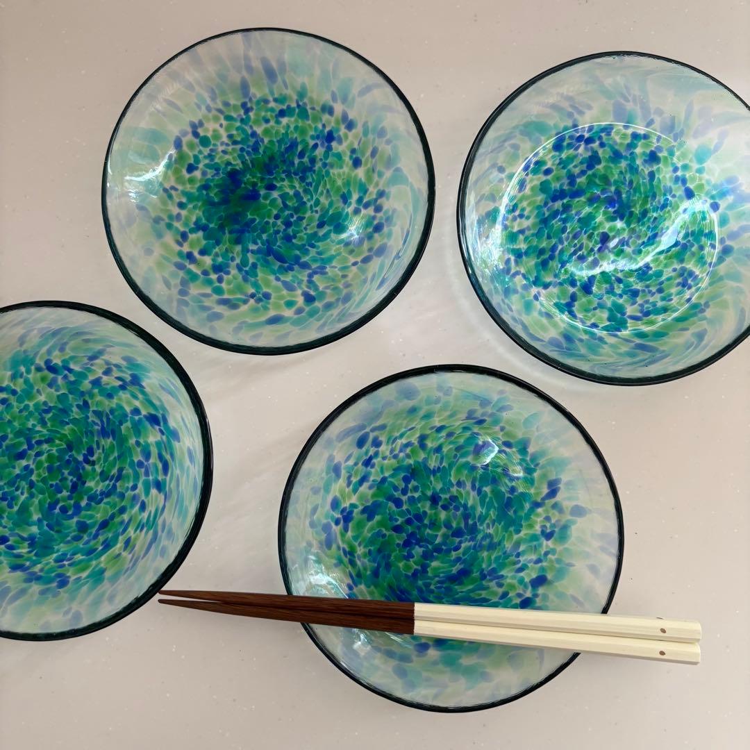 津軽びいどろ　ガラス皿　北洋硝子　青森伝統工芸　多様鉢　浅鉢　取皿　中皿
