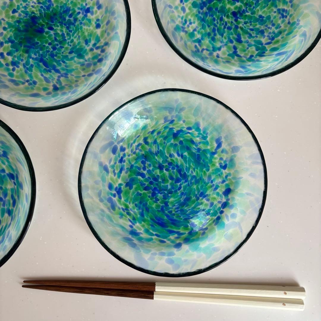 津軽びいどろ　ガラス皿　北洋硝子　青森伝統工芸　多様鉢　浅鉢　取皿　中皿