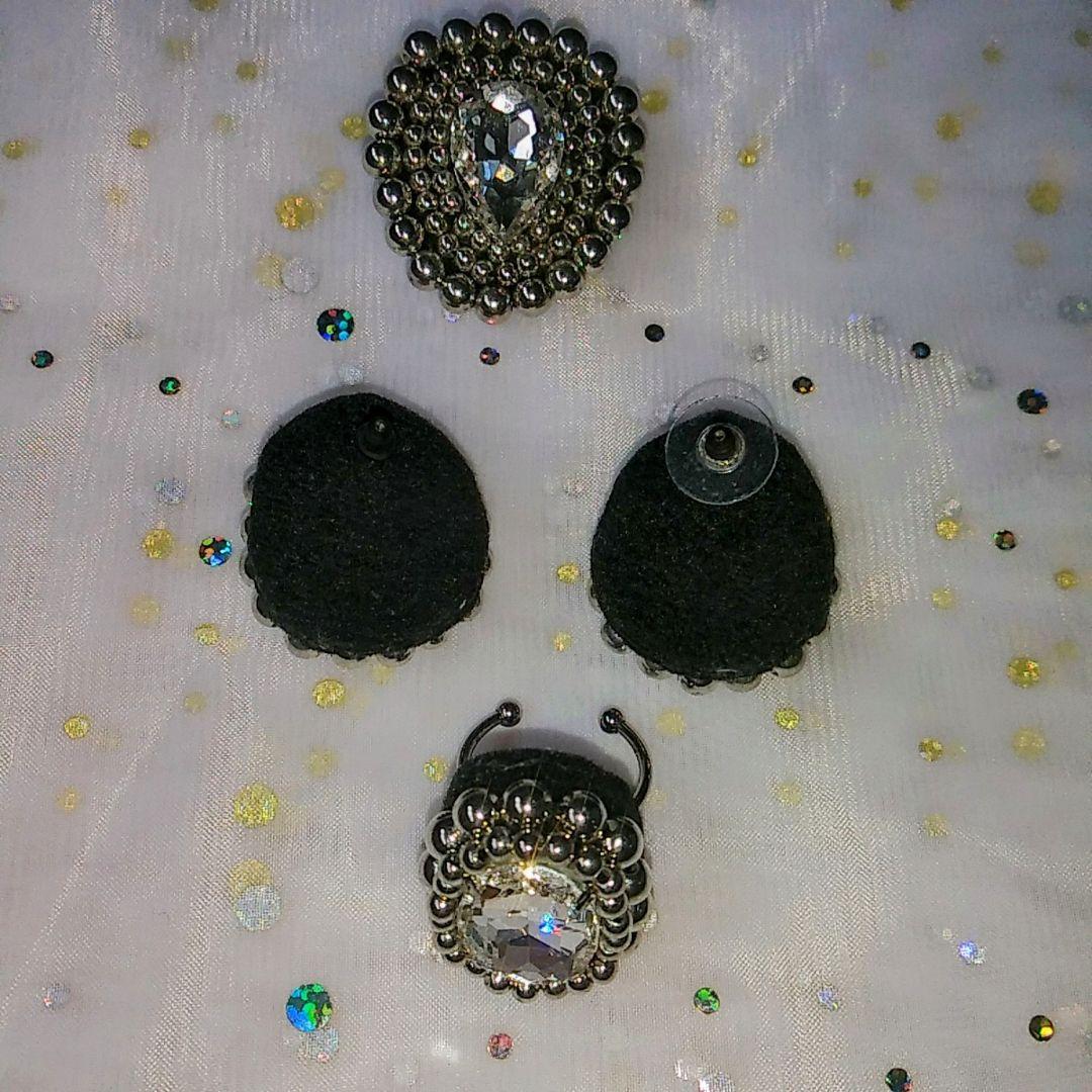 クリスタル調　リング ピアス ブローチ ハンドメイド　3点セット