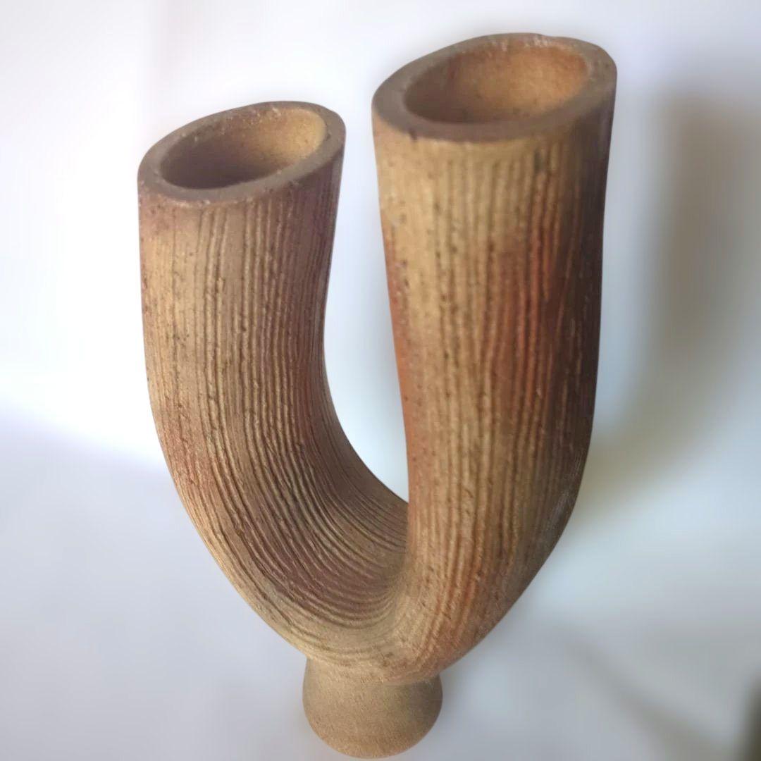 U字型陶器花瓶 ストライプ模様