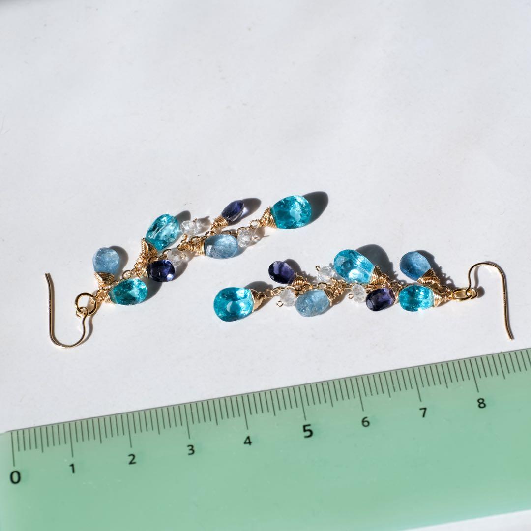 14kgfシーブルーアパタイト・サンタマリアアクアマリンピアス/イヤリング