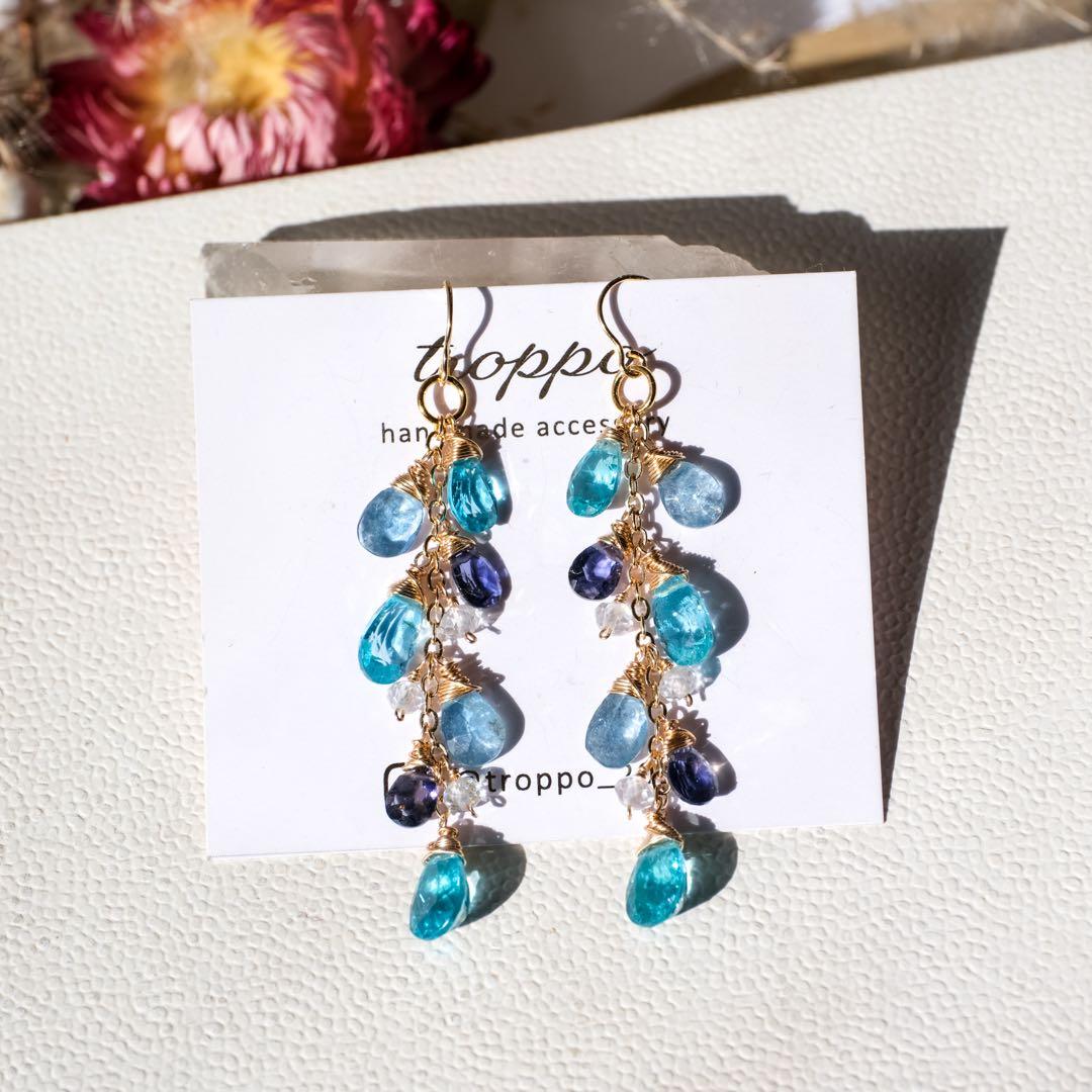 14kgfシーブルーアパタイト・サンタマリアアクアマリンピアス/イヤリング