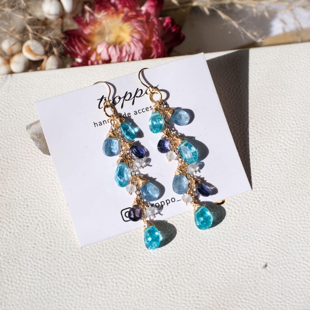 14kgfシーブルーアパタイト・サンタマリアアクアマリンピアス/イヤリング