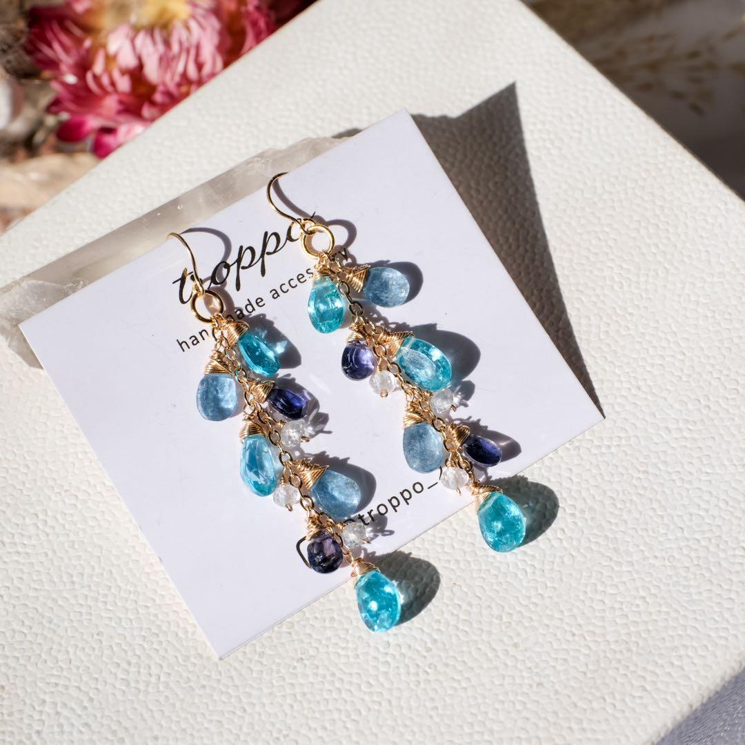 14kgfシーブルーアパタイト・サンタマリアアクアマリンピアス/イヤリング