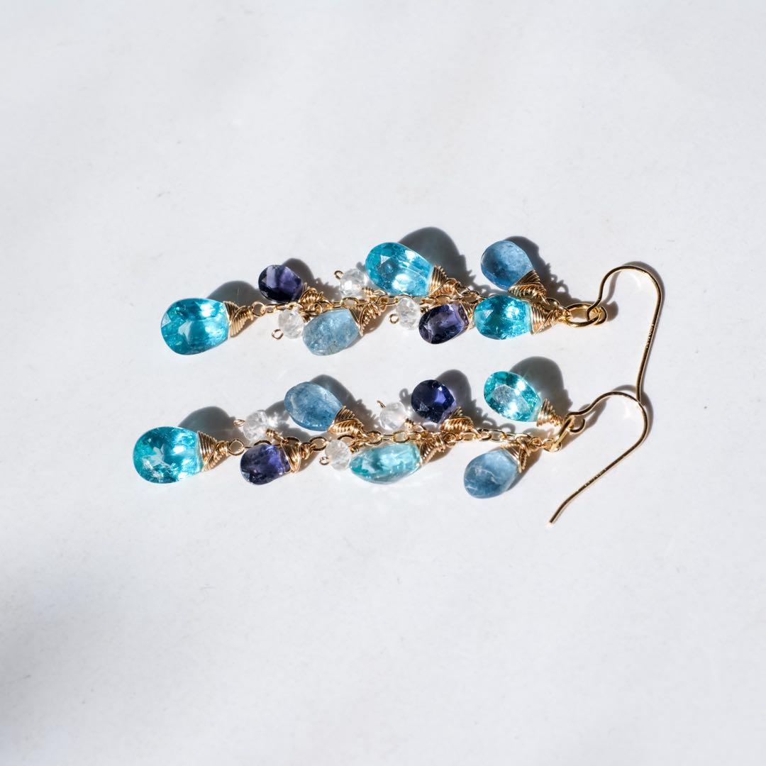 14kgfシーブルーアパタイト・サンタマリアアクアマリンピアス/イヤリング