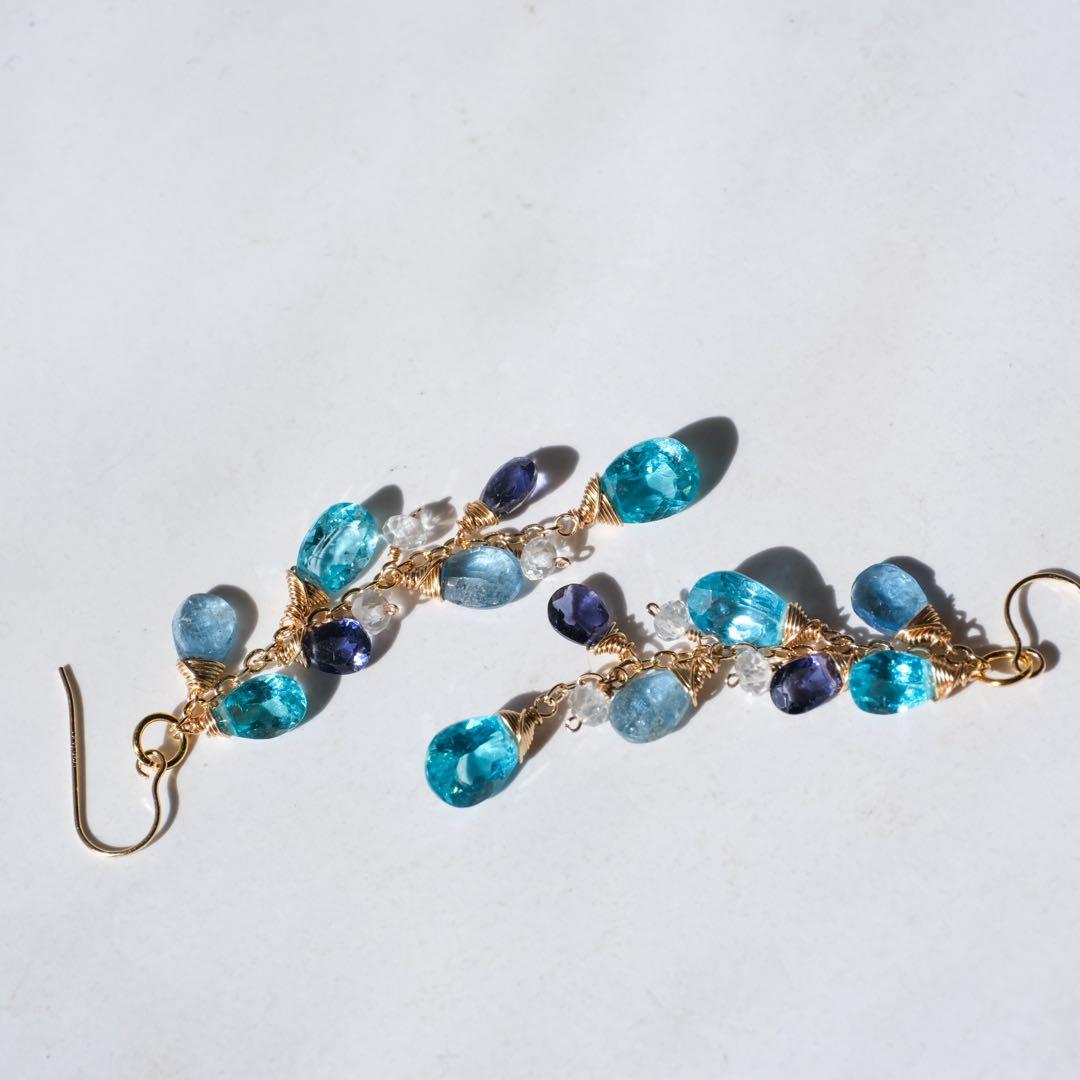 14kgfシーブルーアパタイト・サンタマリアアクアマリンピアス/イヤリング