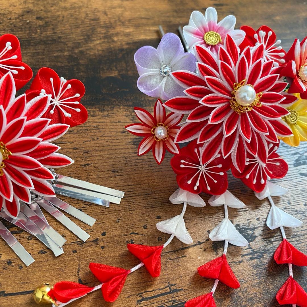 再々販 つまみ細工 髪飾り 簪セット 赤 七五三 卒業式 成人式