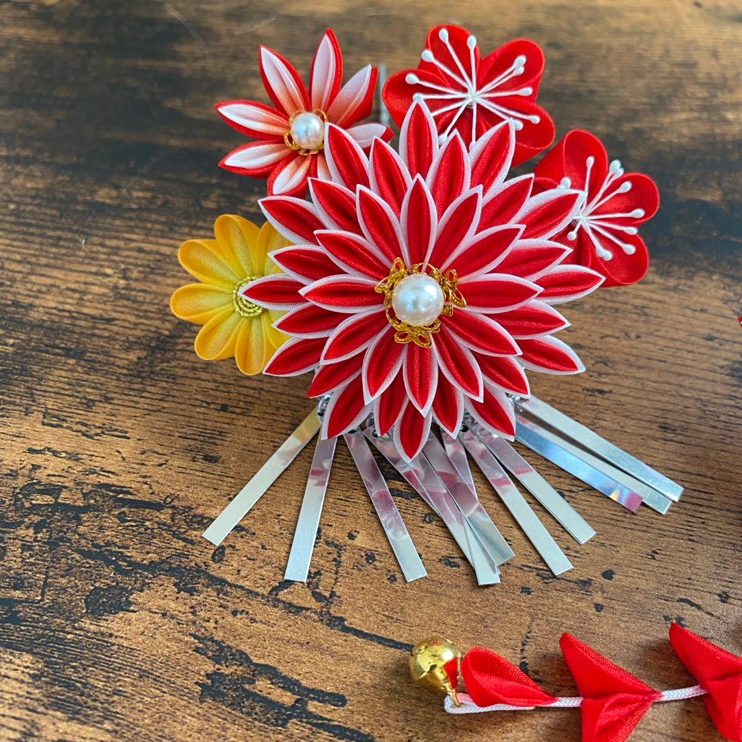 再々販 つまみ細工 髪飾り 簪セット 赤 七五三 卒業式 成人式
