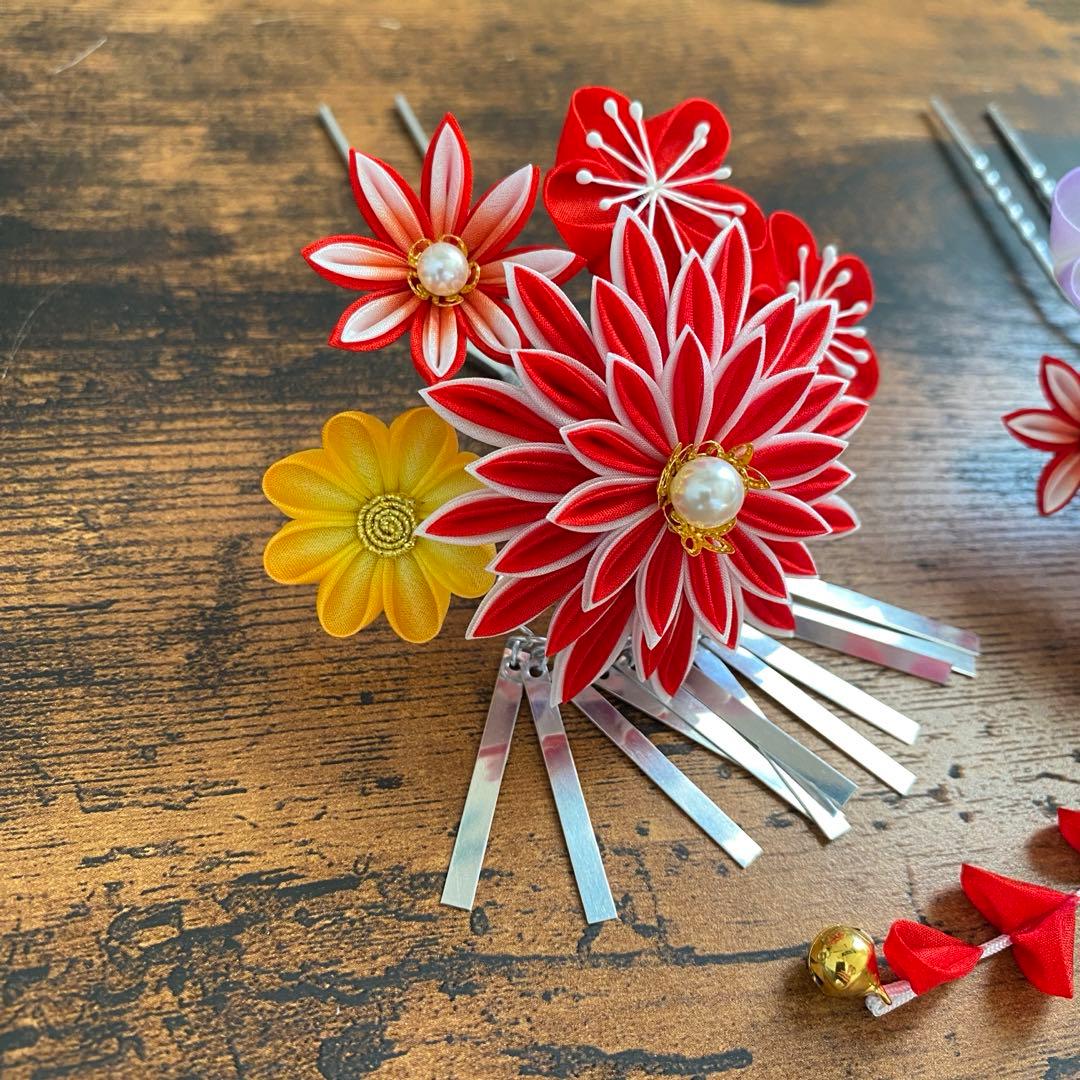 再々販 つまみ細工 髪飾り 簪セット 赤 七五三 卒業式 成人式