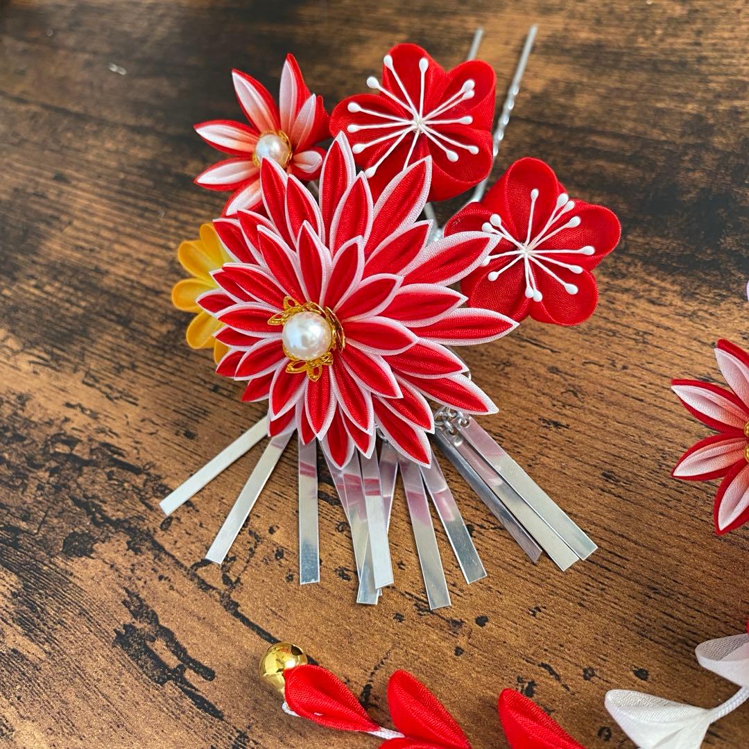 再々販 つまみ細工 髪飾り 簪セット 赤 七五三 卒業式 成人式