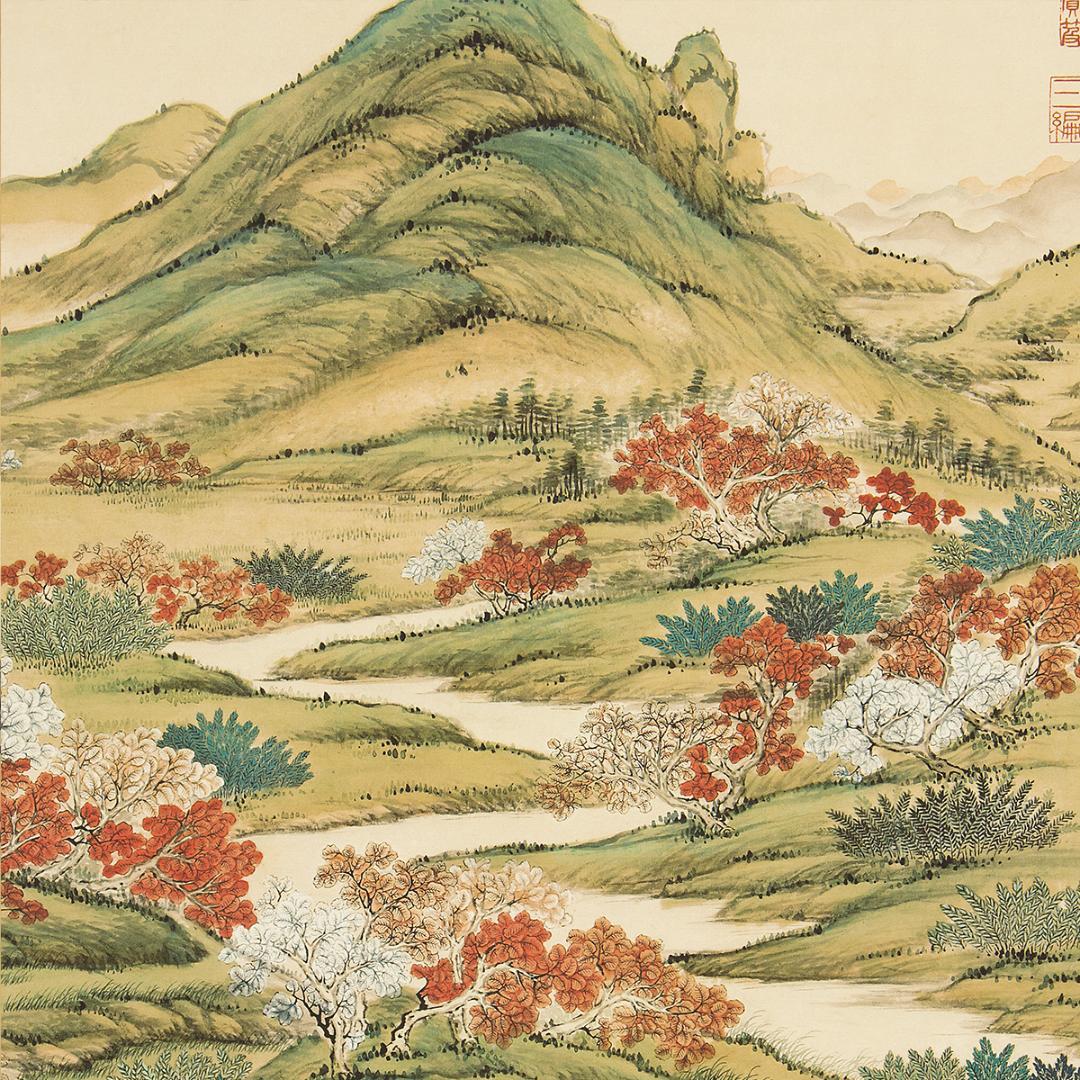 中国美術 掛軸 清代 関槐「上塞錦林図」工芸複製品 タトー箱付