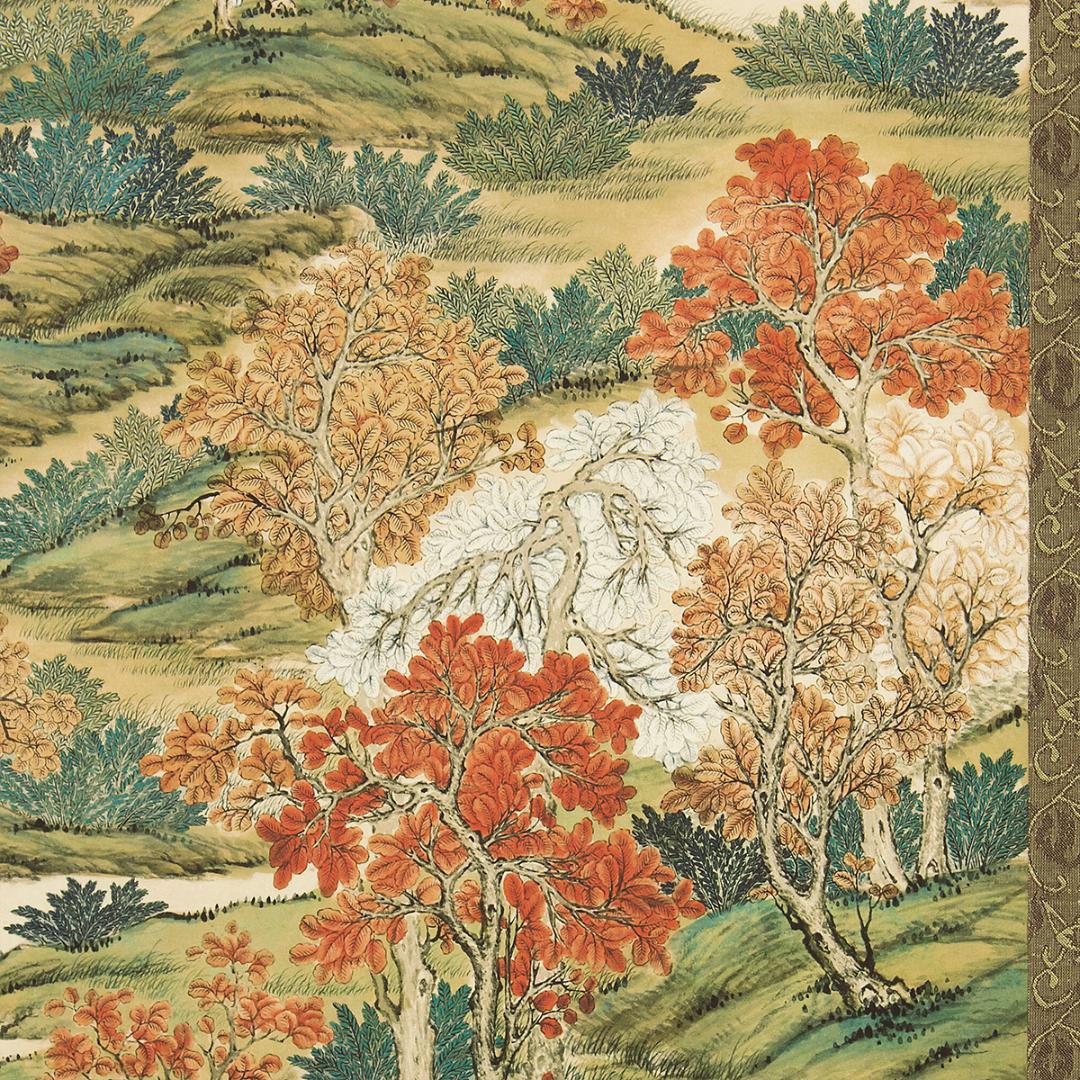 中国美術 掛軸 清代 関槐「上塞錦林図」工芸複製品 タトー箱付