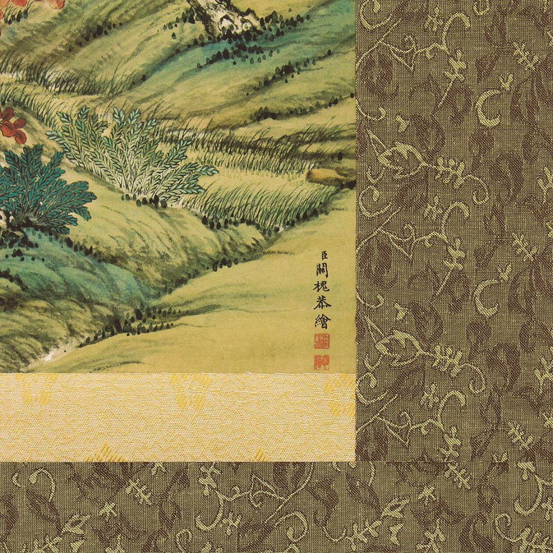 中国美術 掛軸 清代 関槐「上塞錦林図」工芸複製品 タトー箱付