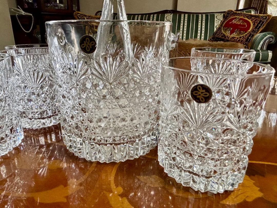 HOYA クリスタルカットアイスバケットとグラスセット　江戸切子