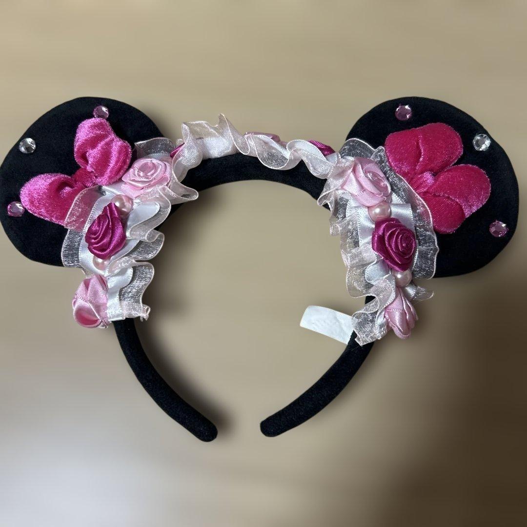 ディズニーランド ミニー 薔薇フリルカチューシャ ピンク バラ かわいい