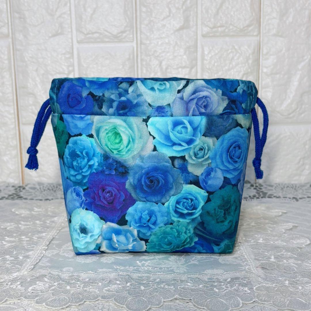 おにぎり巾着袋2個用　青い薔薇　ハンドメイド