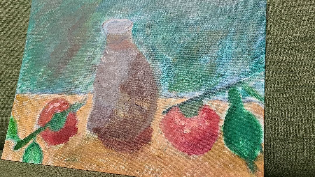 絵画『花瓶と果物②』油絵