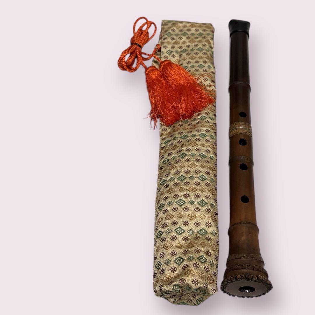 【美品】尺八 琴古流 一尺六寸管（田嶋撰・竹勇 銘）銀縁唄口