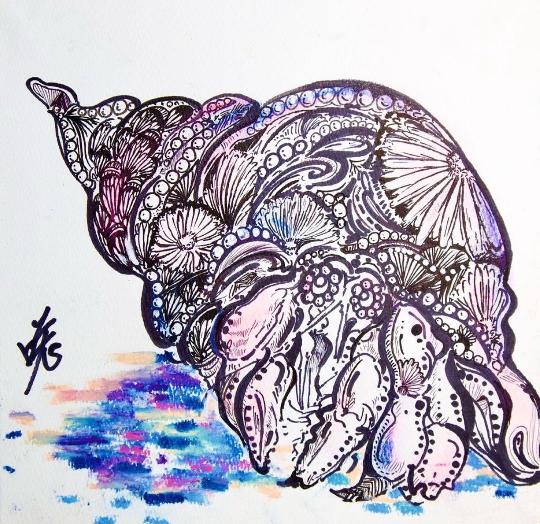 貝殻の手描きアート作品