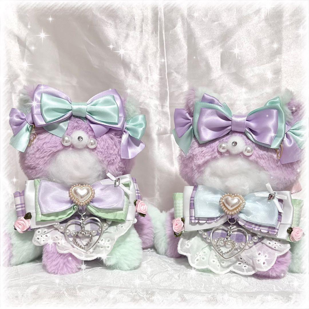 【ぬい服】おすわり　着ぐるみ　かわいい　ねこ　紫　10〜13cm ふわふわ