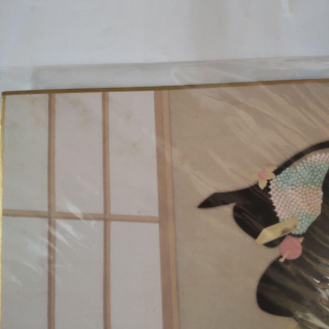 上村松園 『 若葉 』 美人画 名品 複製 色紙 希少 茶道具 美品です。