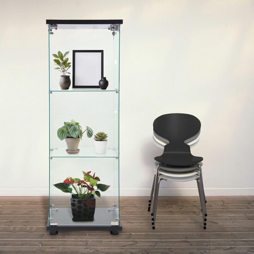 B1815強化ガラス コレクションケース棚フィギュアケース3段 ブラック