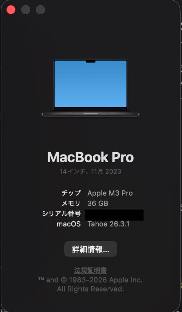 MacBook Pro M3 Proスペースブラック US 36GB 14インチ