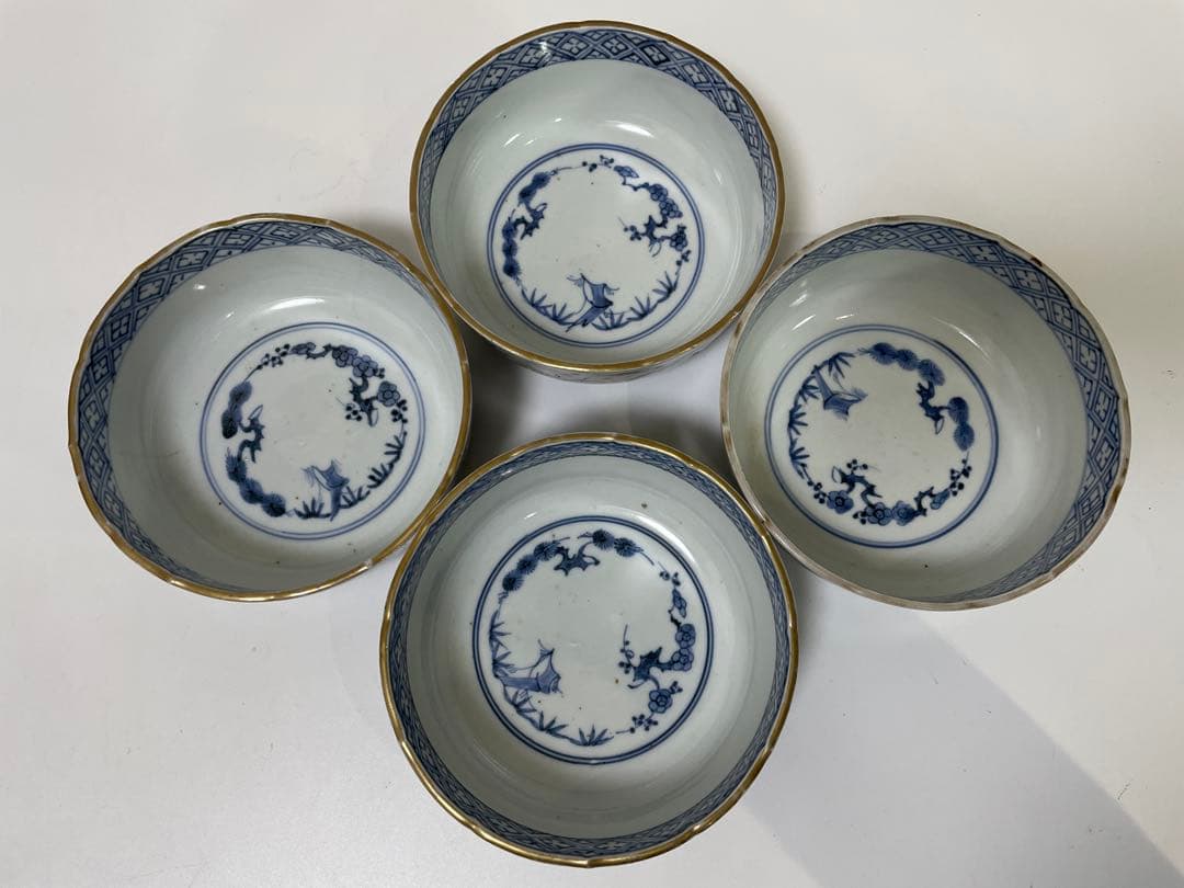 【現状品】陶器製 金彩 赤絵 染付 菓子器 菓子鉢 鳥 花柄 アンティーク4個