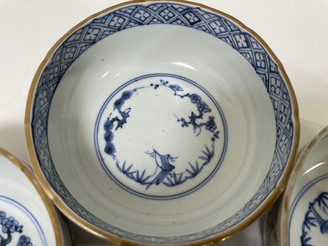 【現状品】陶器製 金彩 赤絵 染付 菓子器 菓子鉢 鳥 花柄 アンティーク4個