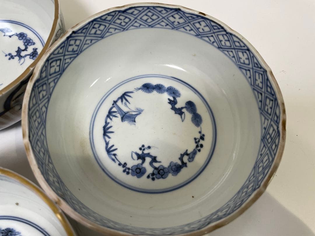 【現状品】陶器製 金彩 赤絵 染付 菓子器 菓子鉢 鳥 花柄 アンティーク4個