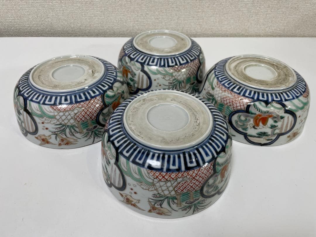【現状品】陶器製 金彩 赤絵 染付 菓子器 菓子鉢 鳥 花柄 アンティーク4個