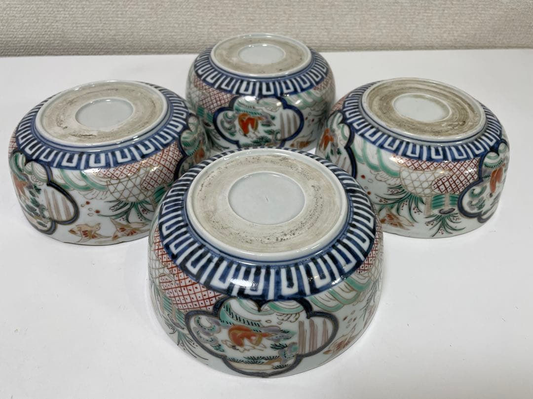 【現状品】陶器製 金彩 赤絵 染付 菓子器 菓子鉢 鳥 花柄 アンティーク4個