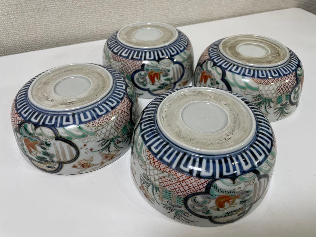 【現状品】陶器製 金彩 赤絵 染付 菓子器 菓子鉢 鳥 花柄 アンティーク4個